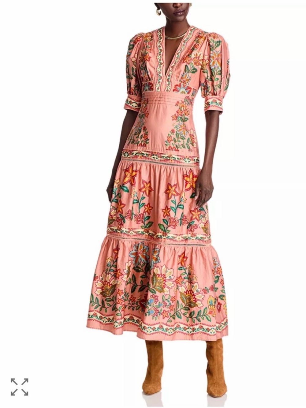 FARM Rio Coral Floral Embroidered Maxi Dress